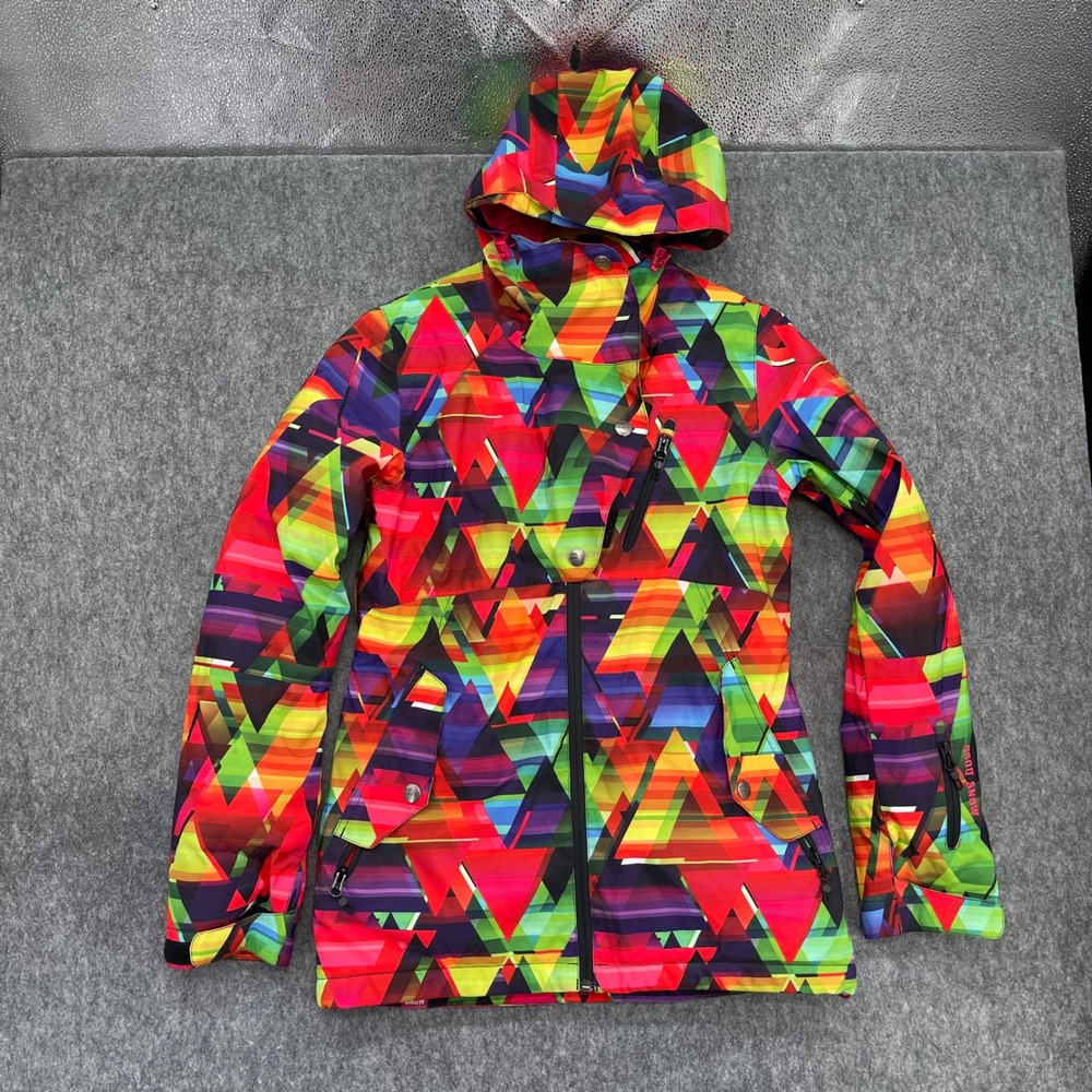 GSOU SNOW Jacket Womens Small Geometric Triangle Print Ski Multicolored 10K